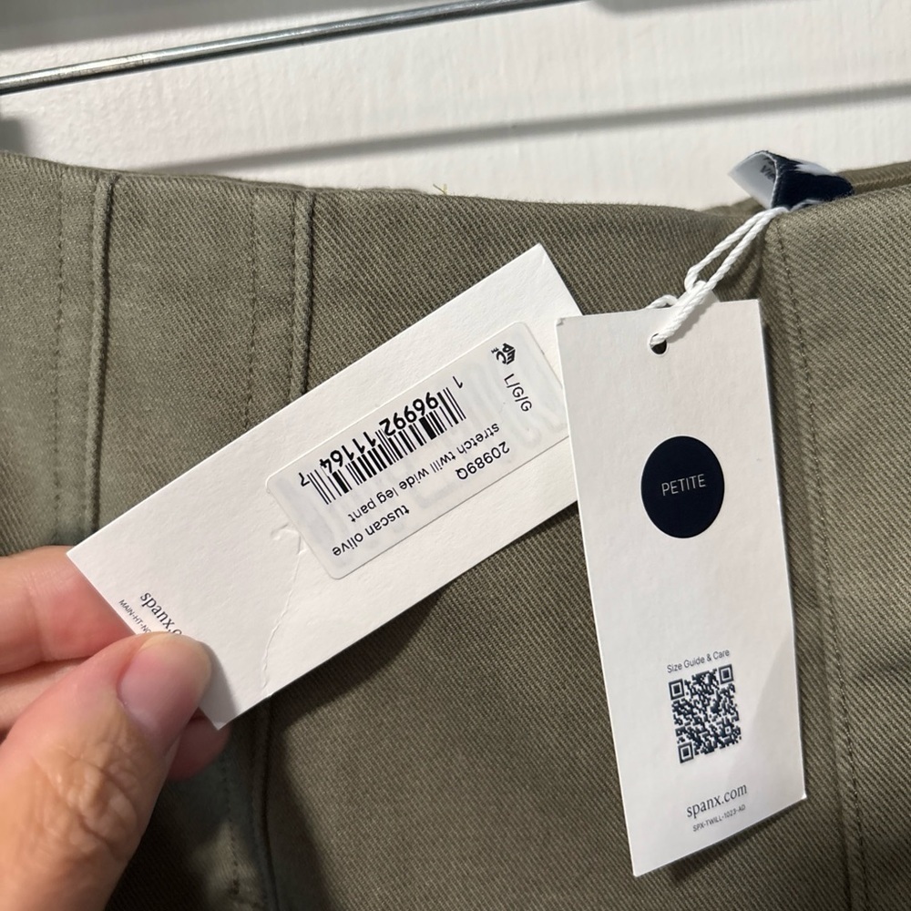 NWT Spanx Stretch Twill Cropped Wide Leg Pants Tuscan Olive Green Size L P New - Picture 4 of 11